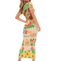 Kawaii Hula Girls Family Matching Short Sleeve Bodycon Dress and Hawaiian Shirt Aloha Hibiscus Flowers LT9 - Polynesian Pride