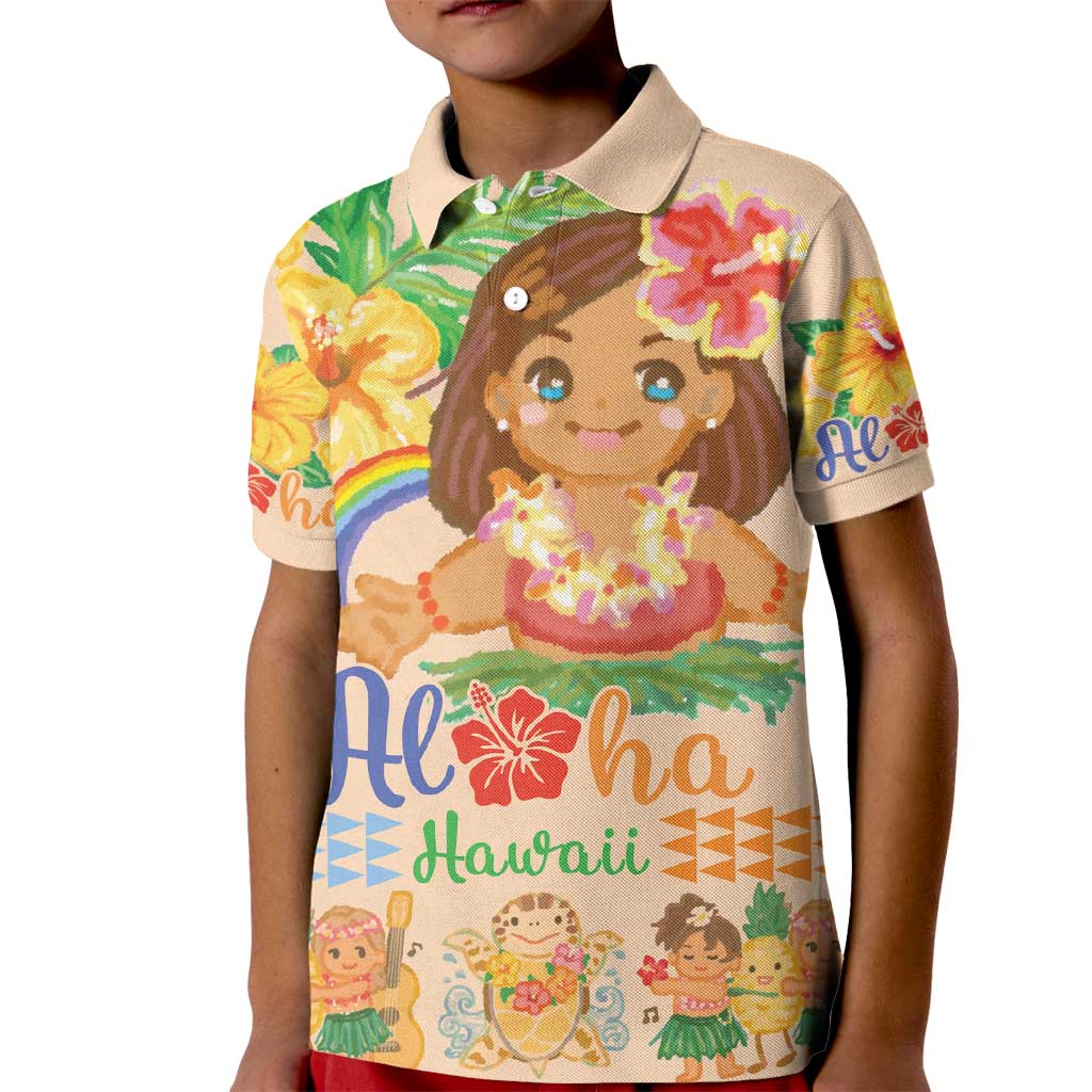 Kawaii Hula Girls Kid Polo Shirt Aloha Hibiscus Flowers LT9 Kid Nude - Polynesian Pride