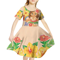 Kawaii Hula Girls Kid Short Sleeve Dress Aloha Hibiscus Flowers LT9 - Polynesian Pride