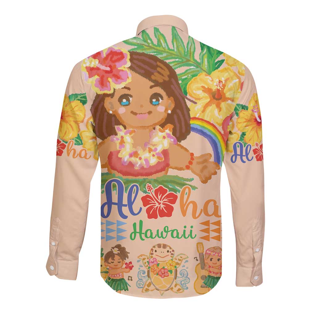 Kawaii Hula Girls Long Sleeve Button Shirt Aloha Hibiscus Flowers