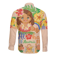 Kawaii Hula Girls Long Sleeve Button Shirt Aloha Hibiscus Flowers
