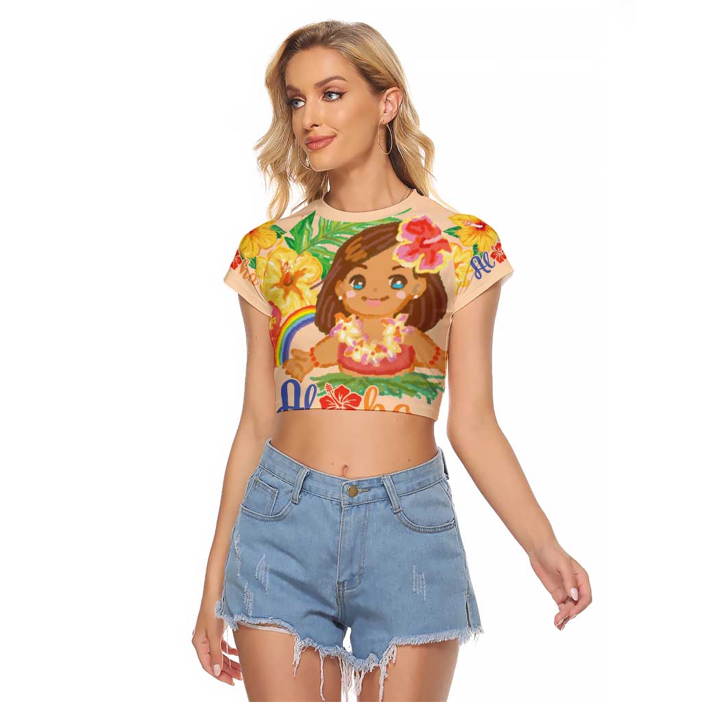 Kawaii Hula Girls Raglan Cropped T Shirt Aloha Hibiscus Flowers LT9 Female Nude - Polynesian Pride