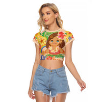 Kawaii Hula Girls Raglan Cropped T Shirt Aloha Hibiscus Flowers LT9 Female Nude - Polynesian Pride