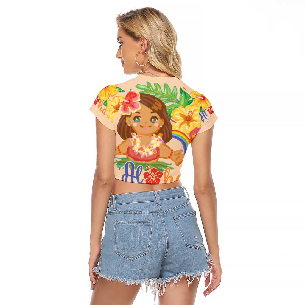 Kawaii Hula Girls Raglan Cropped T Shirt Aloha Hibiscus Flowers LT9 - Polynesian Pride