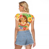 Kawaii Hula Girls Raglan Cropped T Shirt Aloha Hibiscus Flowers LT9 - Polynesian Pride