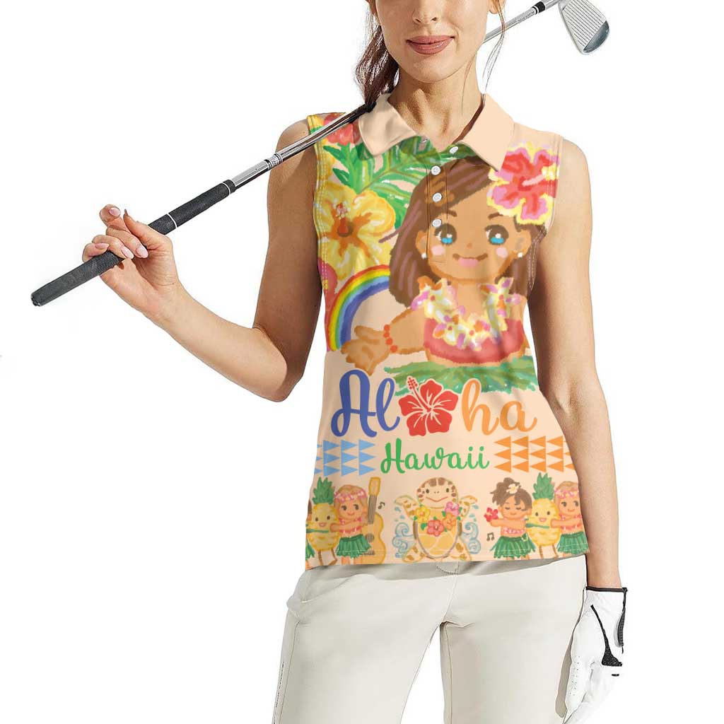 Kawaii Hula Girls Women Sleeveless Polo Shirt Aloha Hibiscus Flowers