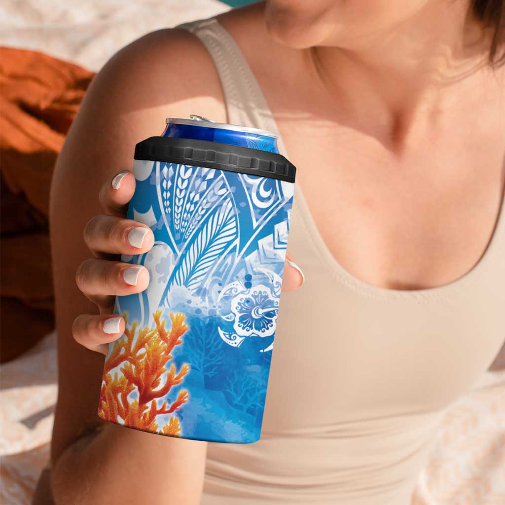 Hibiscus Turtle Tattoo Coral Reef 4 in 1 Can Cooler Tumbler with Polynesian Tribal