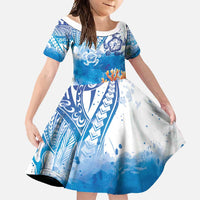 Hibiscus Turtle Tattoo Coral Reef Family Matching Mermaid Dress and Hawaiian Shirt with Polynesian Tribal LT9 Daughter's Dress White - Polynesian Pride