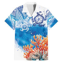 Hibiscus Turtle Tattoo Coral Reef Family Matching Mermaid Dress and Hawaiian Shirt with Polynesian Tribal LT9 Dad's Shirt - Short Sleeve White - Polynesian Pride