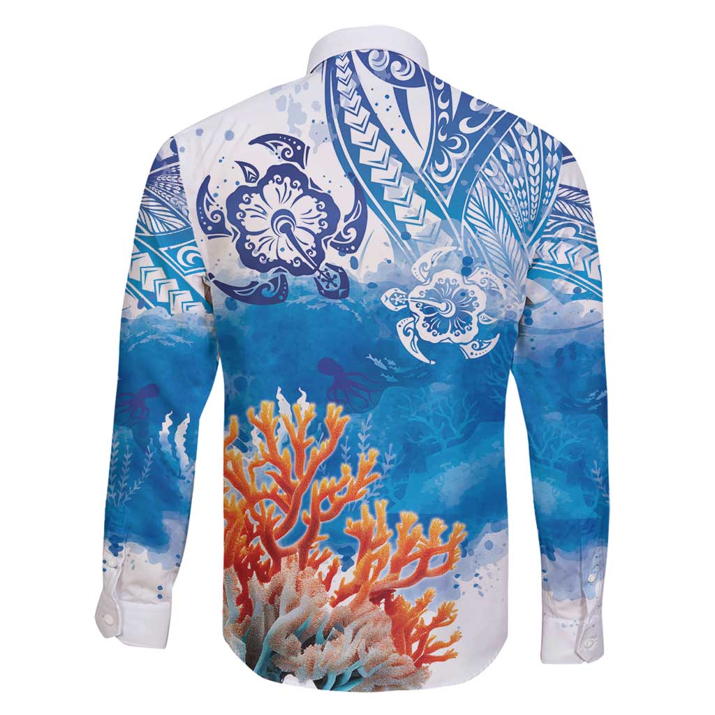 Hibiscus Turtle Tattoo Coral Reef Family Matching Tank Maxi Dress and Hawaiian Shirt with Polynesian Tribal LT9 - Polynesian Pride