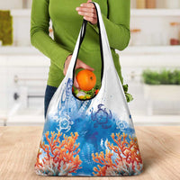 Hibiscus Turtle Tattoo Coral Reef Grocery Bag with Polynesian Tribal