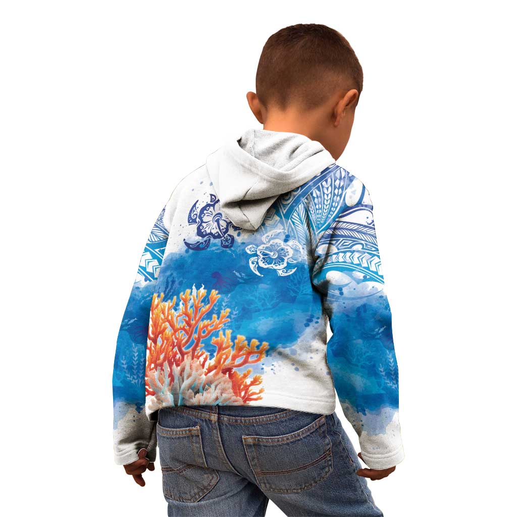Hibiscus Turtle Tattoo Coral Reef Kid Hoodie with Polynesian Tribal