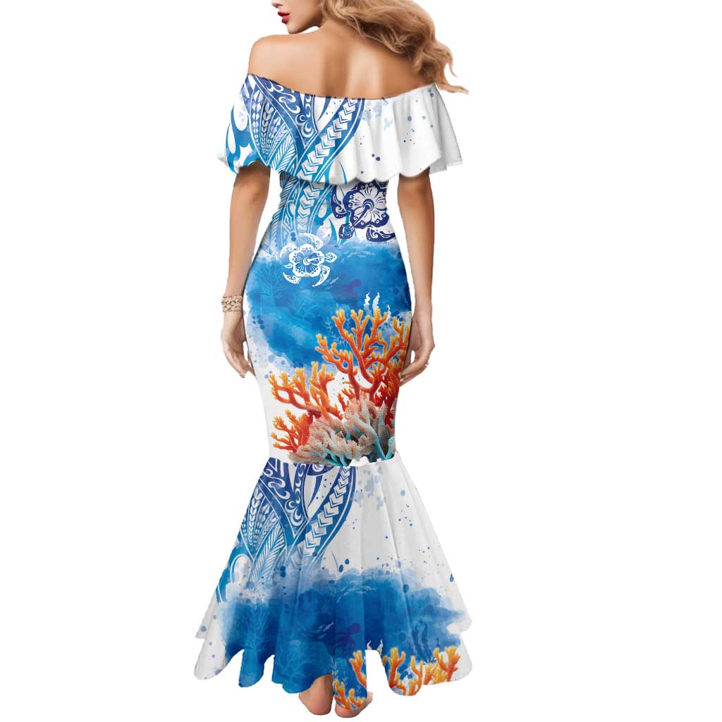 Hibiscus Turtle Tattoo Coral Reef Mermaid Dress with Polynesian Tribal LT9 - Polynesian Pride