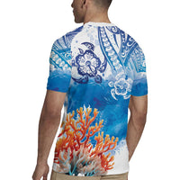 Hibiscus Turtle Tattoo Coral Reef Rugby Jersey with Polynesian Tribal