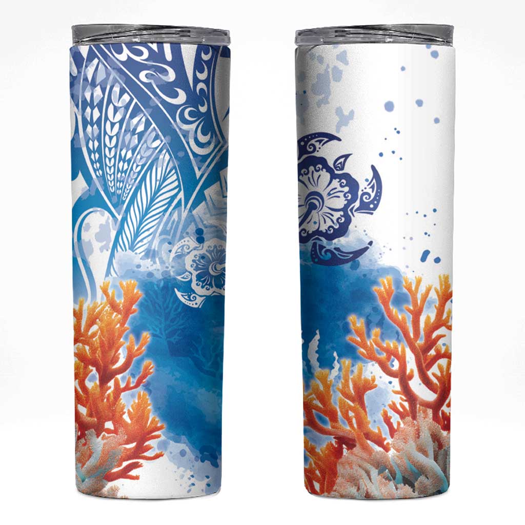 Hibiscus Turtle Tattoo Coral Reef Skinny Tumbler with Polynesian Tribal LT9 White - Polynesian Pride