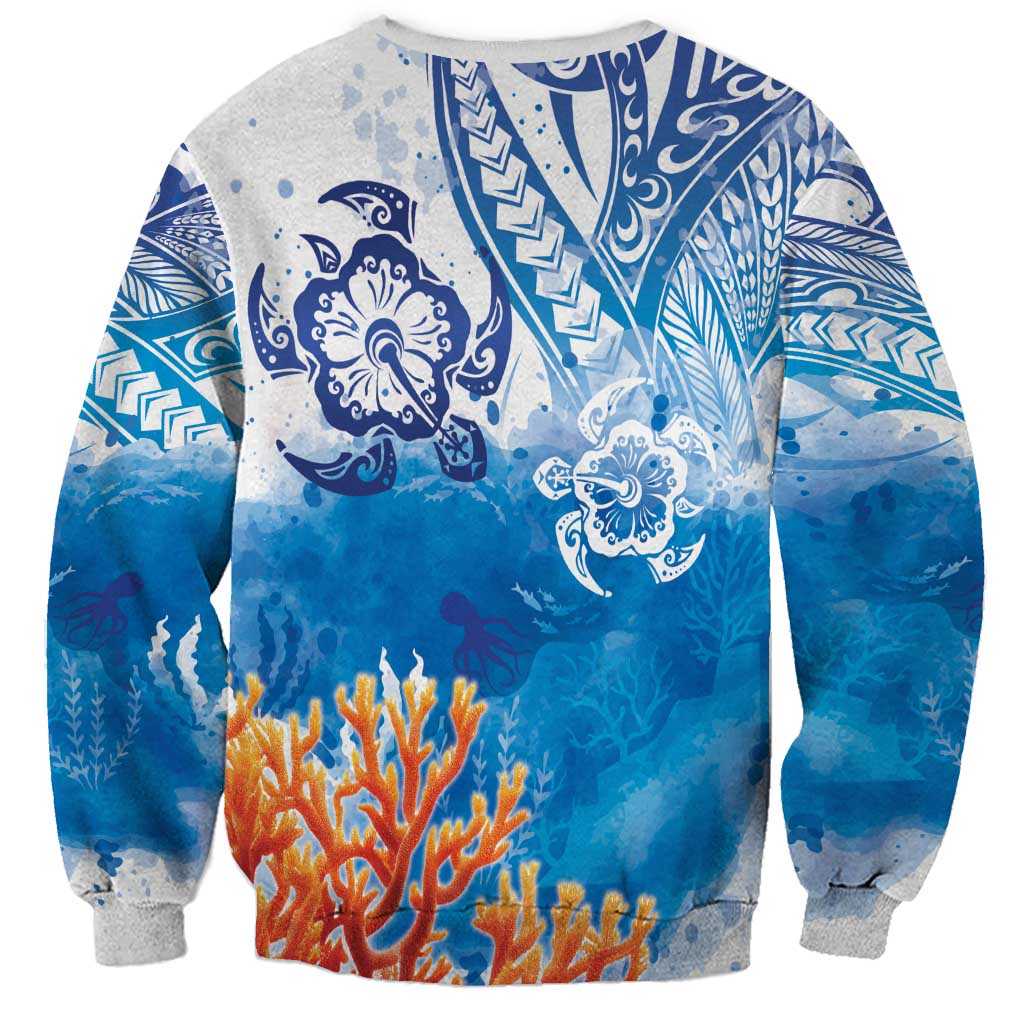 Hibiscus Turtle Tattoo Coral Reef Sweatshirt with Polynesian Tribal