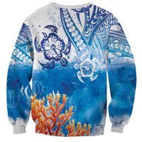 Hibiscus Turtle Tattoo Coral Reef Sweatshirt with Polynesian Tribal