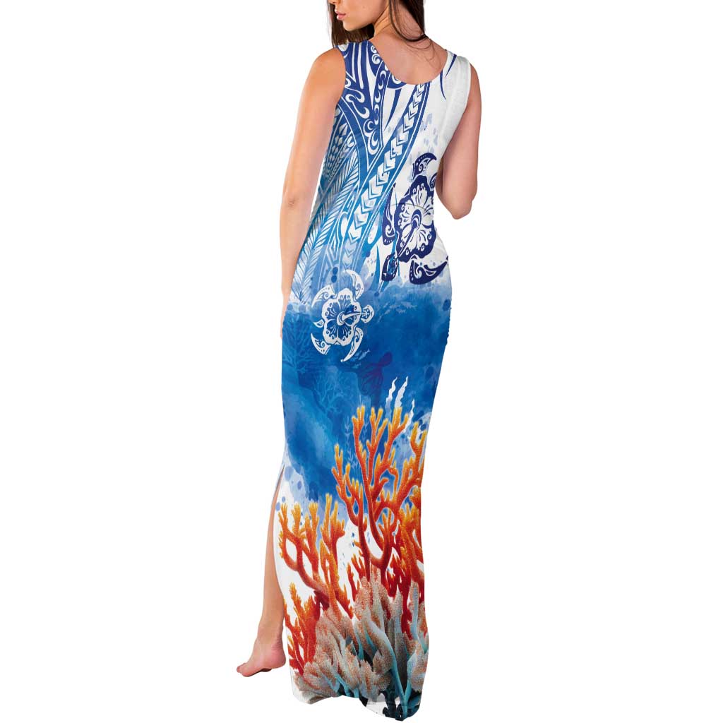 Hibiscus Turtle Tattoo Coral Reef Tank Maxi Dress with Polynesian Tribal
