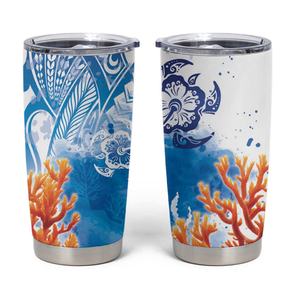 Hibiscus Turtle Tattoo Coral Reef Tumbler Cup with Polynesian Tribal