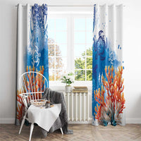 Hibiscus Turtle Tattoo Coral Reef Window Curtain with Polynesian Tribal