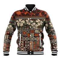 Pacific Hibiscus Tapa Tribal Vintage Baseball Jacket Brown Motif