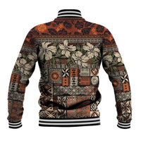 Pacific Hibiscus Tapa Tribal Vintage Baseball Jacket Brown Motif