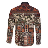 Pacific Hibiscus Tapa Tribal Vintage Family Matching Off Shoulder Maxi Dress and Hawaiian Shirt Brown Motif LT9 - Polynesian Pride
