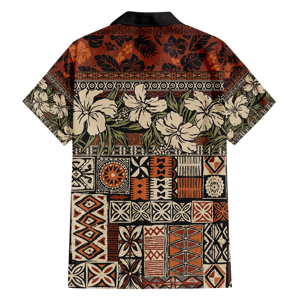 Pacific Hibiscus Tapa Tribal Vintage Family Matching Off Shoulder Short Dress and Hawaiian Shirt Brown Motif LT9 - Polynesian Pride
