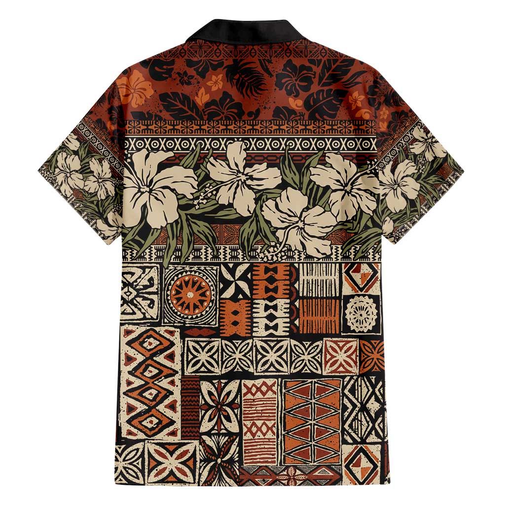 Pacific Hibiscus Tapa Tribal Vintage Family Matching Puletasi and Hawaiian Shirt Brown Motif LT9 - Polynesian Pride