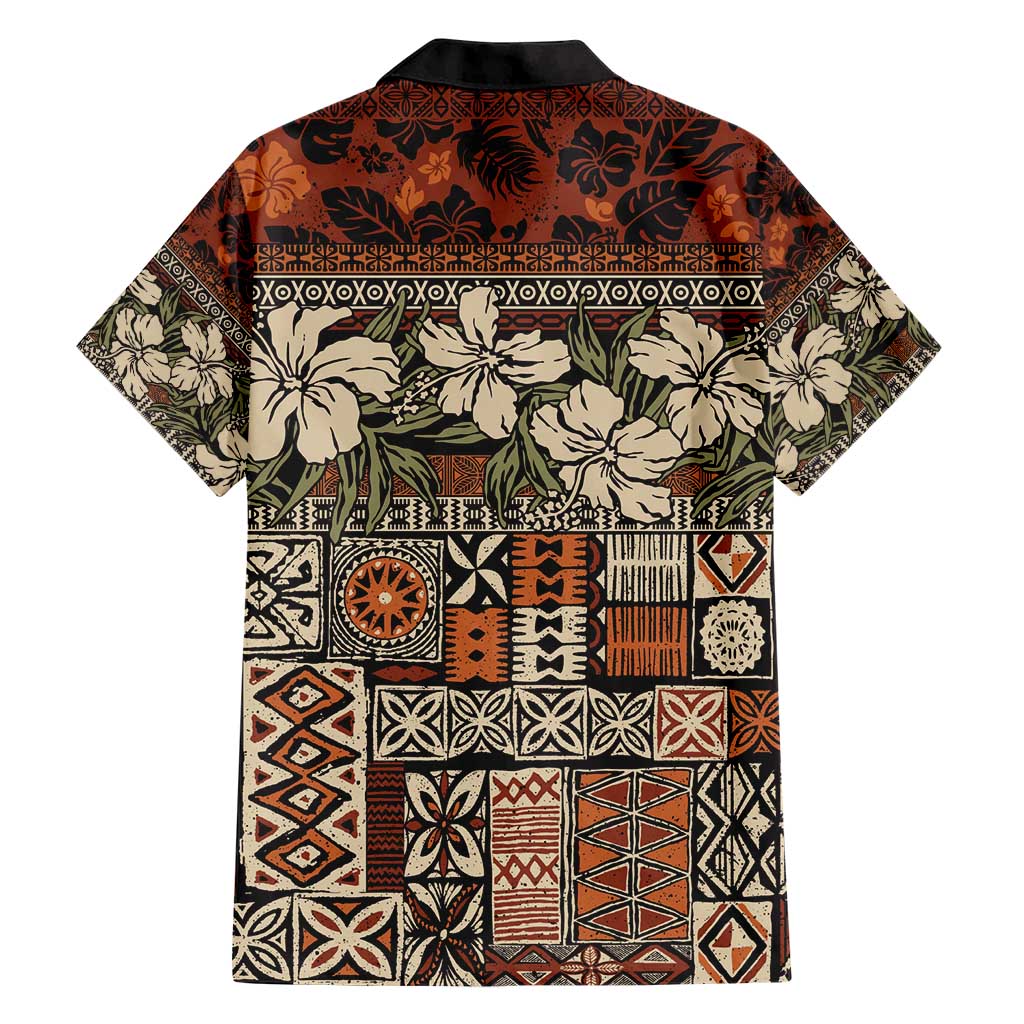 Pacific Hibiscus Tapa Tribal Vintage Family Matching Short Sleeve Bodycon Dress and Hawaiian Shirt Brown Motif LT9 - Polynesian Pride