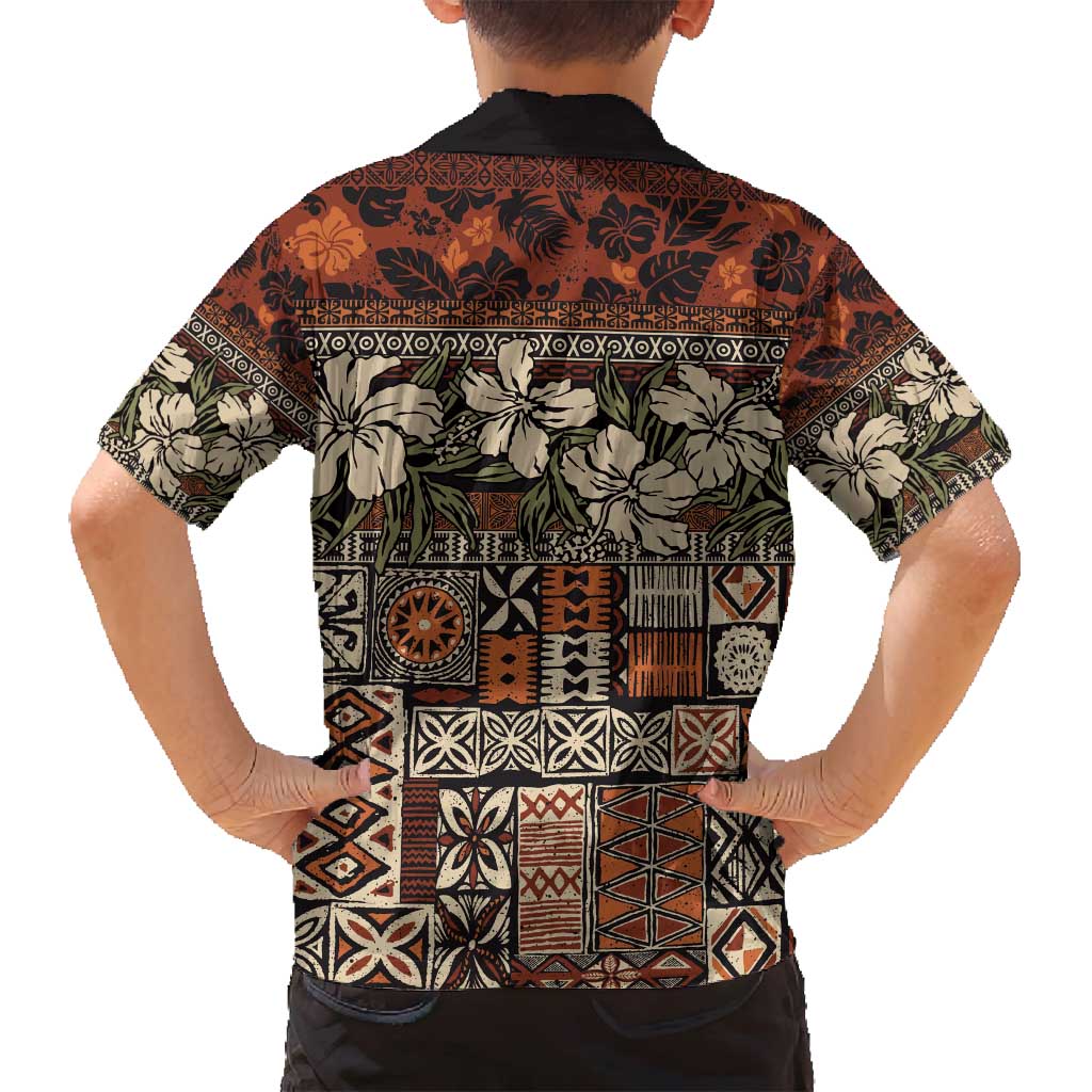 Pacific Hibiscus Tapa Tribal Vintage Family Matching Summer Maxi Dress and Hawaiian Shirt Brown Motif LT9 - Polynesian Pride