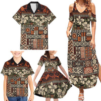 Pacific Hibiscus Tapa Tribal Vintage Family Matching Summer Maxi Dress and Hawaiian Shirt Brown Motif LT9 - Polynesian Pride