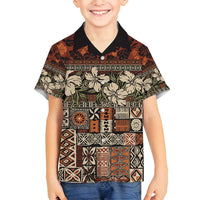 Pacific Hibiscus Tapa Tribal Vintage Family Matching Summer Maxi Dress and Hawaiian Shirt Brown Motif LT9 Son's Shirt Brown - Polynesian Pride