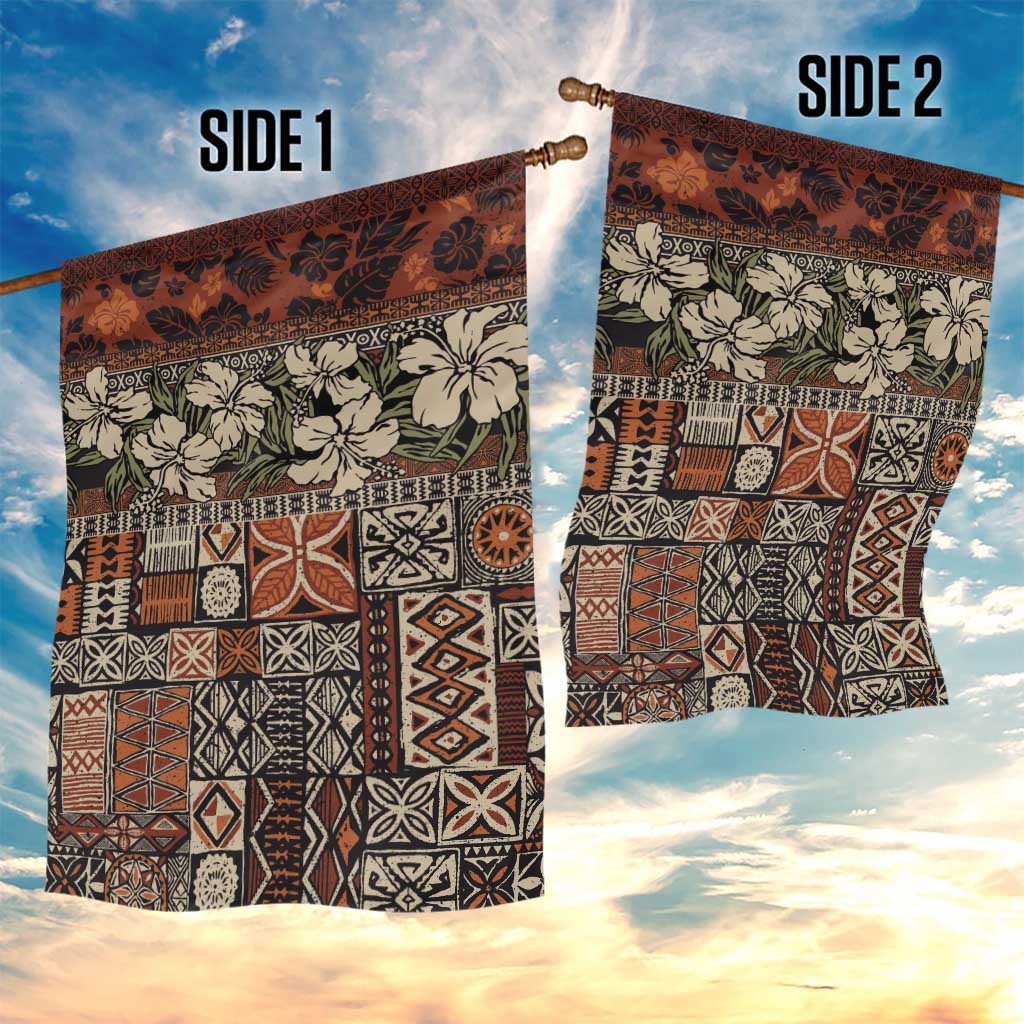 Pacific Hibiscus Tapa Tribal Vintage Garden Flag Brown Motif