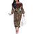 Pacific Hibiscus Tapa Tribal Vintage Off The Shoulder Long Sleeve Dress Brown Motif