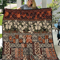 Pacific Hibiscus Tapa Tribal Vintage Quilt Brown Motif LT9 Brown - Polynesian Pride