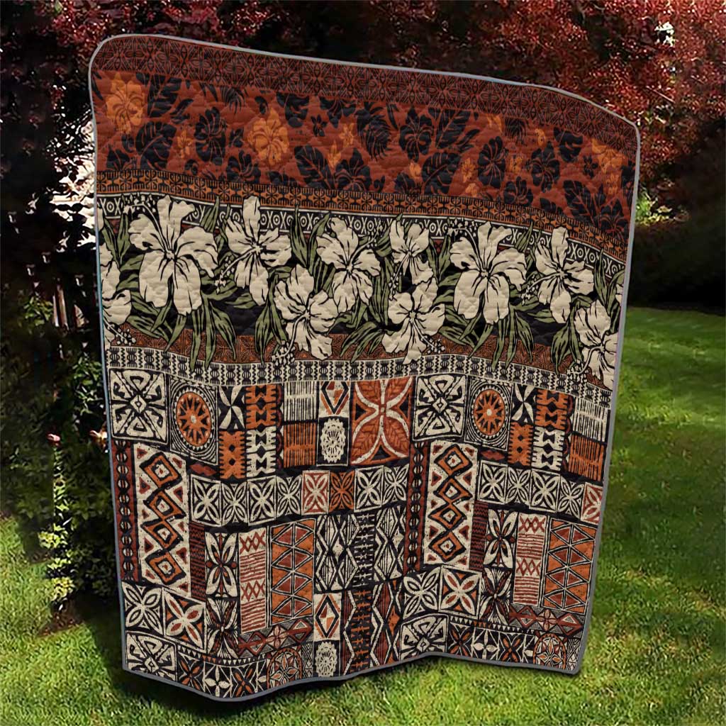 Pacific Hibiscus Tapa Tribal Vintage Quilt Brown Motif LT9 - Polynesian Pride
