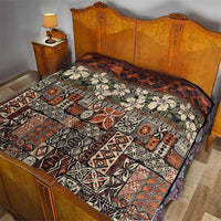 Pacific Hibiscus Tapa Tribal Vintage Quilt Brown Motif LT9 - Polynesian Pride