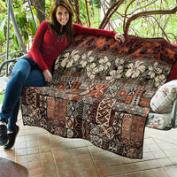 Pacific Hibiscus Tapa Tribal Vintage Quilt Brown Motif LT9 - Polynesian Pride