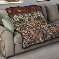 Pacific Hibiscus Tapa Tribal Vintage Quilt Brown Motif LT9 - Polynesian Pride