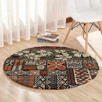 Pacific Hibiscus Tapa Tribal Vintage Round Carpet Brown Motif