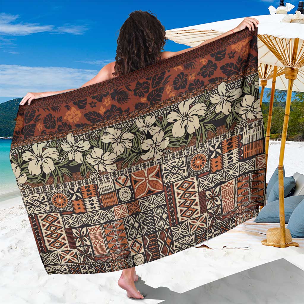 Pacific Hibiscus Tapa Tribal Vintage Sarong Brown Motif