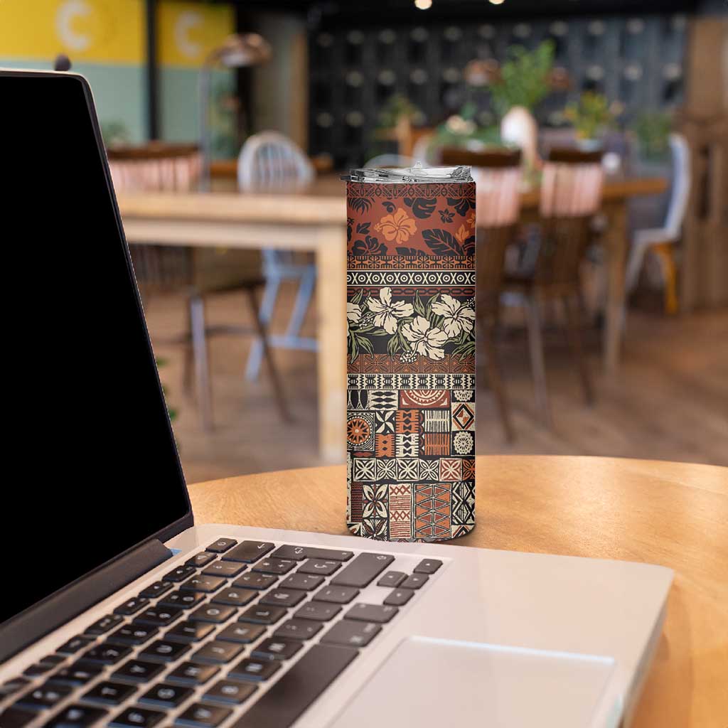 Pacific Hibiscus Tapa Tribal Vintage Skinny Tumbler Brown Motif LT9 - Polynesian Pride