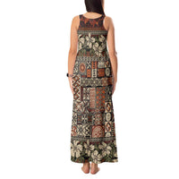 Pacific Hibiscus Tapa Tribal Vintage Tank Maxi Dress Brown Motif