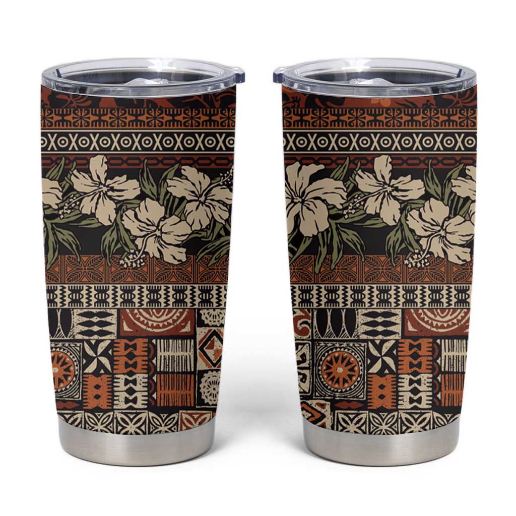 Pacific Hibiscus Tapa Tribal Vintage Tumbler Cup Brown Motif