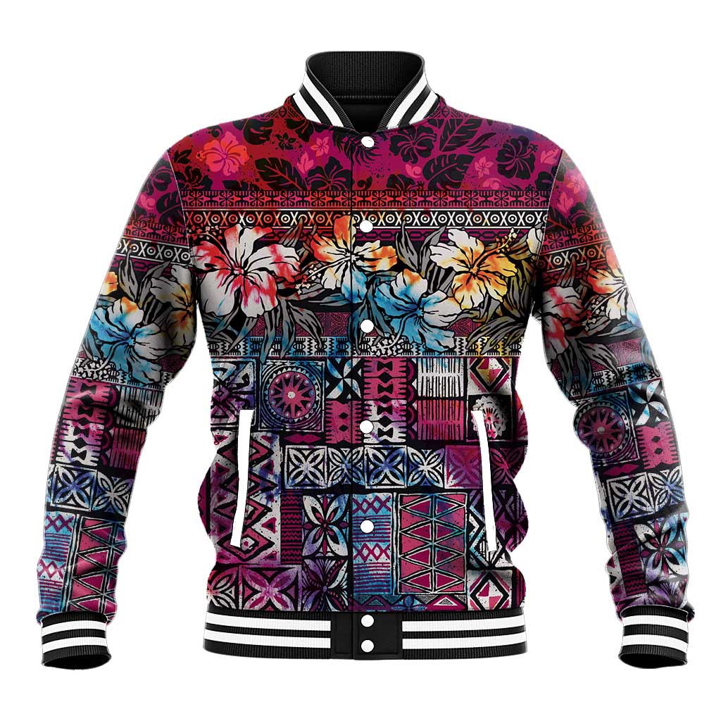 Pacific Hibiscus Tapa Tribal Vintage Baseball Jacket Pink Motif LT9 Unisex Pink - Polynesian Pride