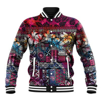 Pacific Hibiscus Tapa Tribal Vintage Baseball Jacket Pink Motif