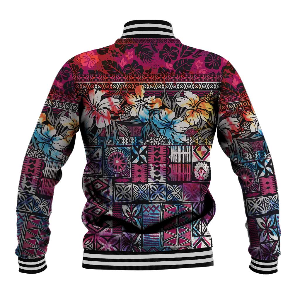 Pacific Hibiscus Tapa Tribal Vintage Baseball Jacket Pink Motif