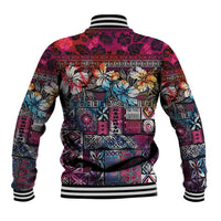 Pacific Hibiscus Tapa Tribal Vintage Baseball Jacket Pink Motif