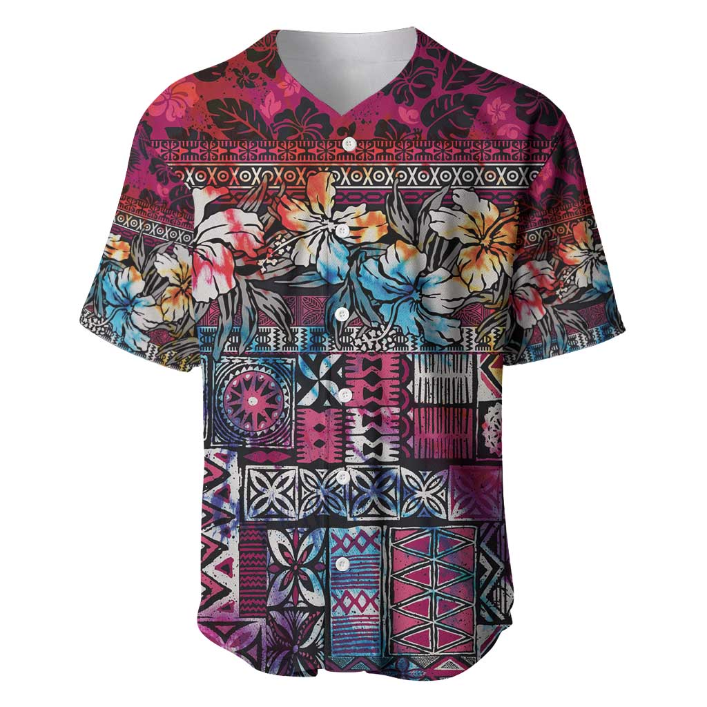 Pacific Hibiscus Tapa Tribal Vintage Baseball Jersey Pink Motif LT9 Pink - Polynesian Pride